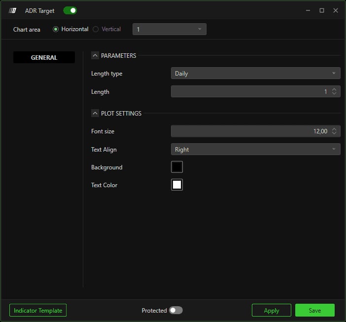 Le panneau ADR Target avec les blocs Parameters et Plot Settings.
