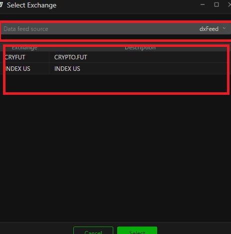 The add exchange dialog with the search field and the feed assignment.