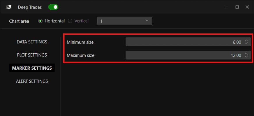 The Marker Settings tab with the Minimum Size and Maximum Size sliders.