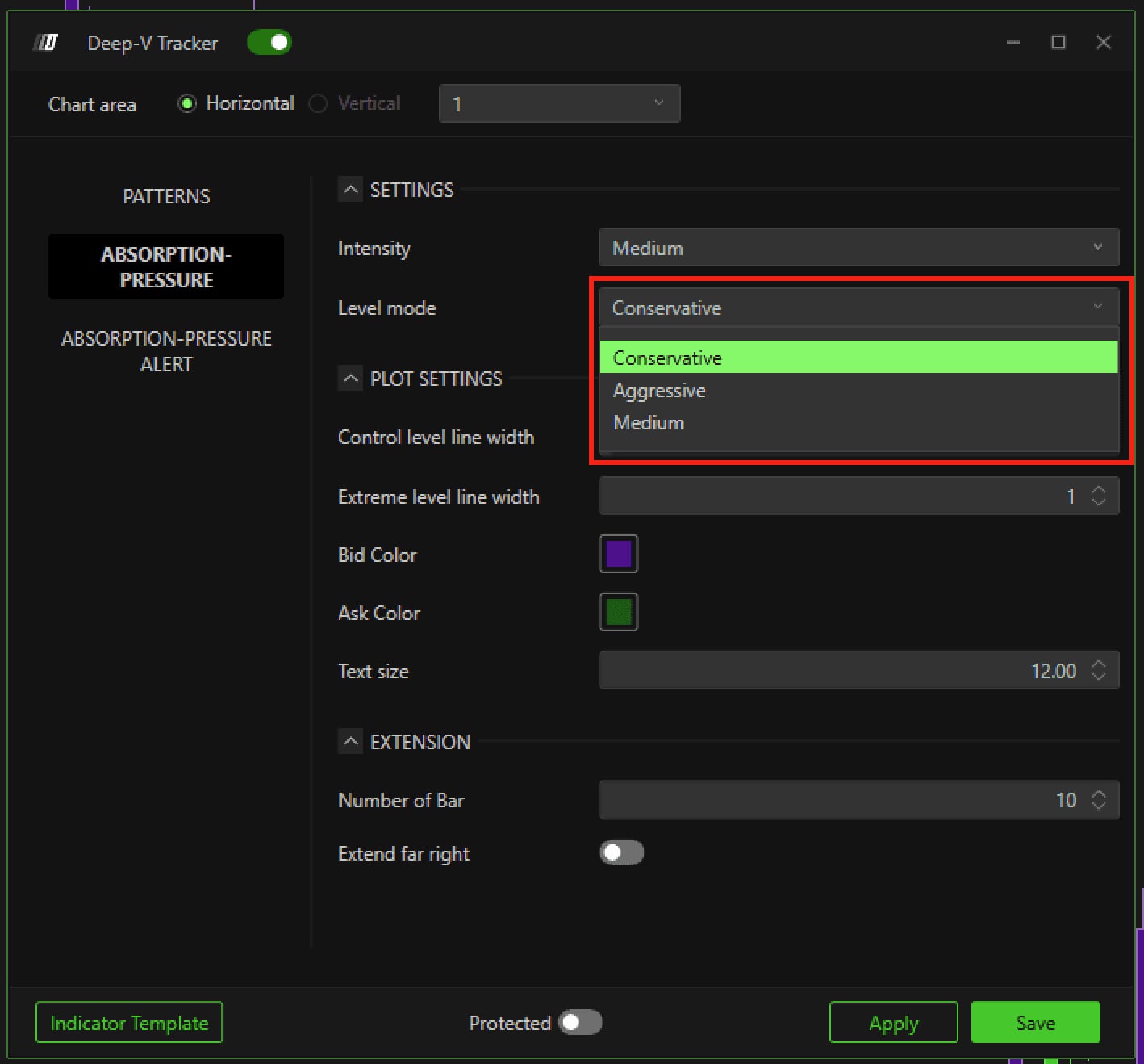 The Absorption-Pressure Alert tab with Enable Alert Sound, Alert Name and Enable Message.