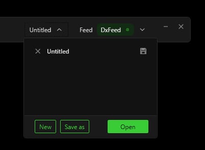 The workspace panel with the New, Save as and Open buttons.
